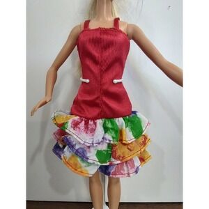 1990s  Barbie Doll Dress Red Ruffled Hem Z15